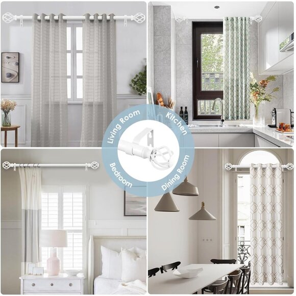 White Curtain Rods for Windows 18-45 Inch With Twisted Cage Finials Adjustabl... - Picture 5 of 9